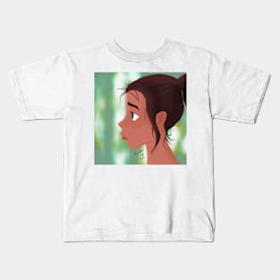 Girl in Profile on Green Kids T-Shirt